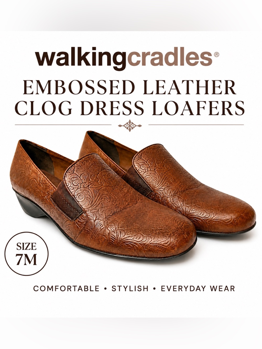 Walking Cradles Embossed Leather Clog Dress Loafers Women’s Size 7M Pre-Owned